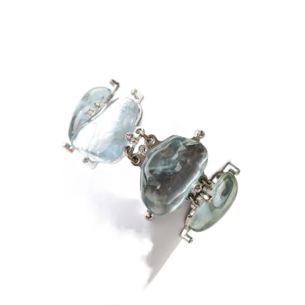 Cecile Jeanne Womens Silver Tone Light Blue Gripoix + Crystal Bracelet 7"